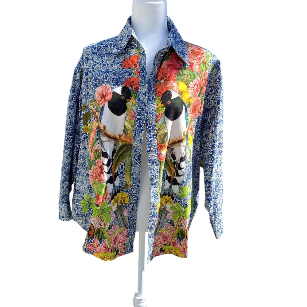 Carolina K Selva Birds Boyfriend Shirt Size XS Floral